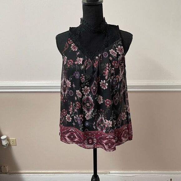 A. Byer High Neck Floral Tank Top - Picture 1 of 5
